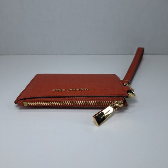 Michael Kors Jet Set Orange Pebble Leather Coin Purse Pouch Wallet Wristlet - Picture 6 of 14